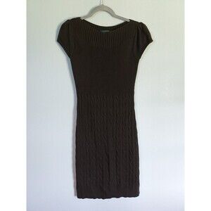 Ralph Lauren Cable Knit Dress Brown Pencil Wiggle Boat Neck Midi Size Small